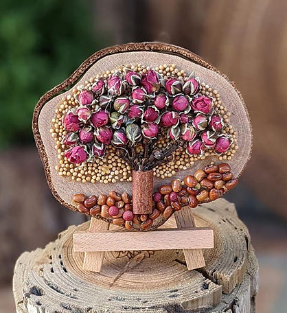 Handcrafted Rose Tree Desktop Nature Art